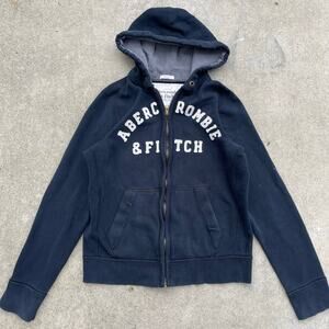 Vintage Abercrombie & Fitch Mens XL Zip Up Hoodie Faded Navy Spell Out Y2K